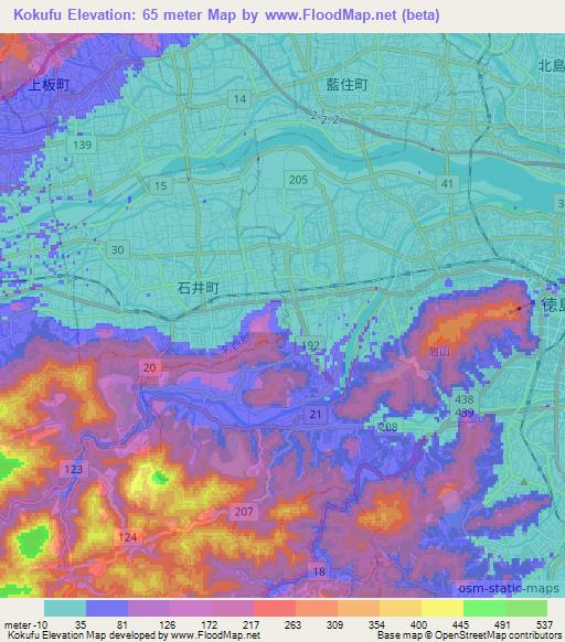 Kokufu,Japan Elevation Map