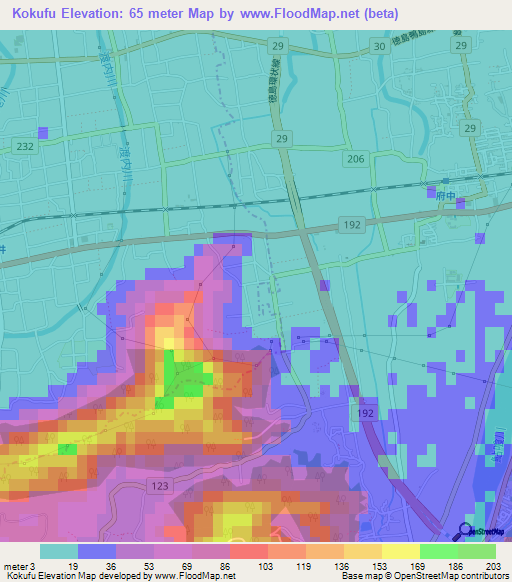 Kokufu,Japan Elevation Map