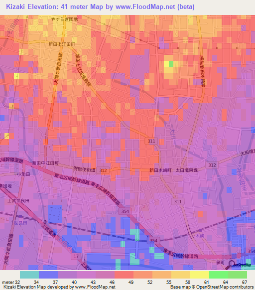 Kizaki,Japan Elevation Map