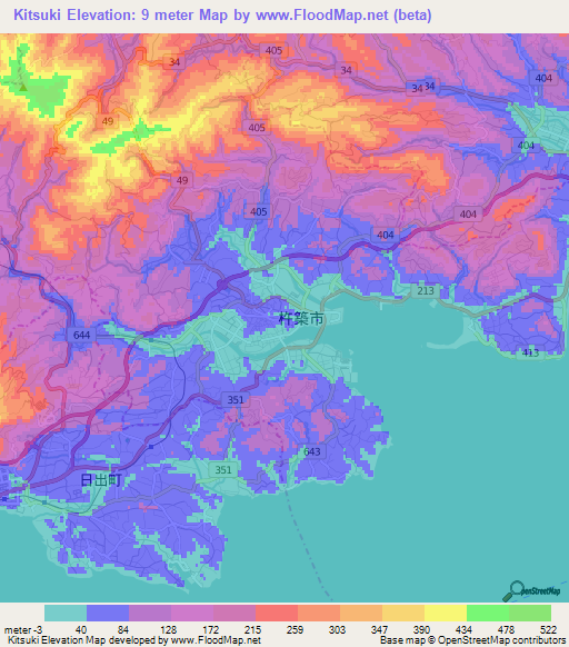 Kitsuki,Japan Elevation Map