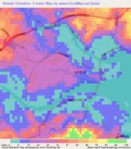 Kitsuki,Japan Elevation Map