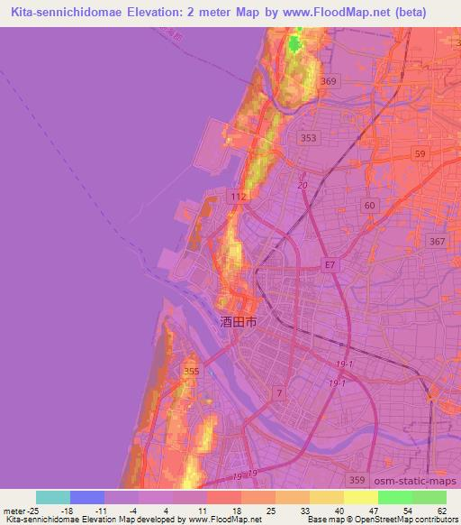 Kita-sennichidomae,Japan Elevation Map