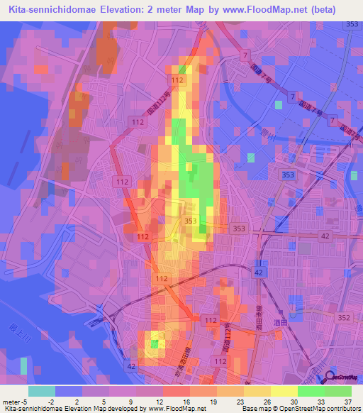 Kita-sennichidomae,Japan Elevation Map