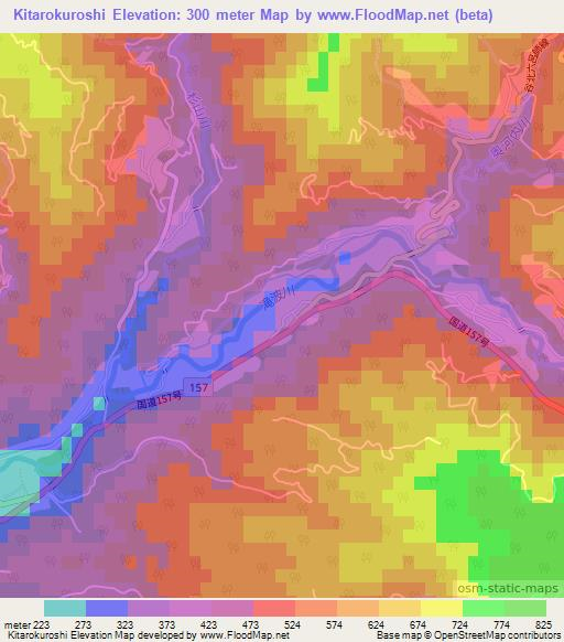 Kitarokuroshi,Japan Elevation Map