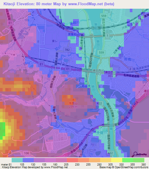 Kitaoji,Japan Elevation Map