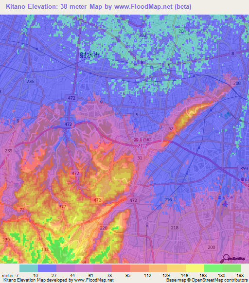 Kitano,Japan Elevation Map