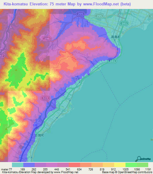 Kita-komatsu,Japan Elevation Map
