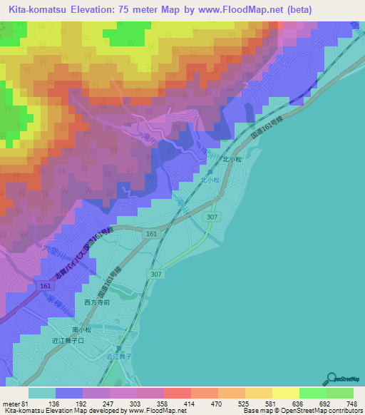 Kita-komatsu,Japan Elevation Map