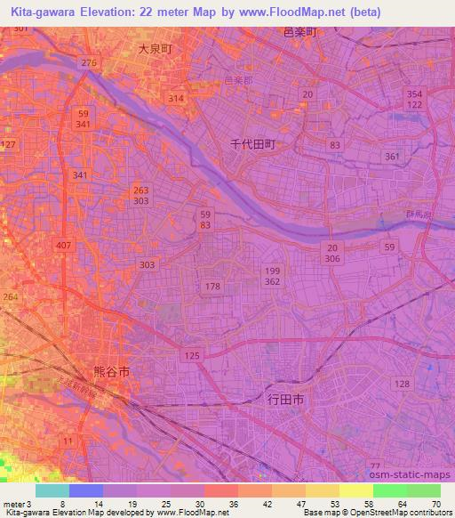 Kita-gawara,Japan Elevation Map