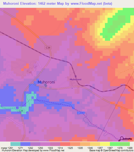 Muhoroni,Kenya Elevation Map