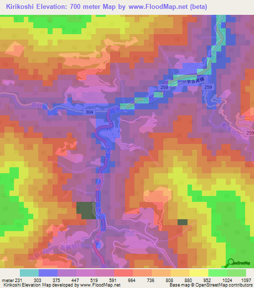 Kirikoshi,Japan Elevation Map