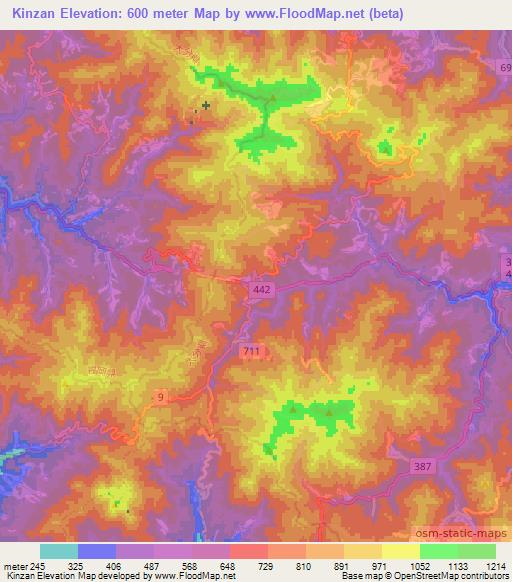 Kinzan,Japan Elevation Map