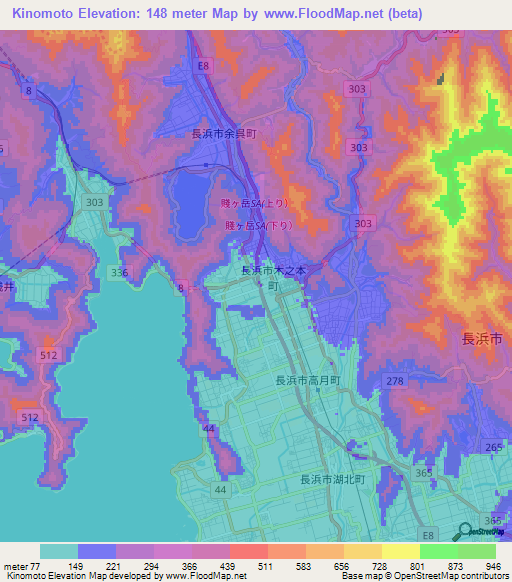 Kinomoto,Japan Elevation Map