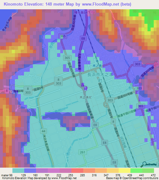 Kinomoto,Japan Elevation Map