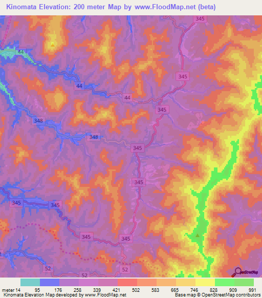 Kinomata,Japan Elevation Map