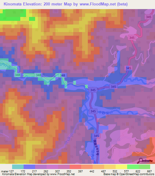 Kinomata,Japan Elevation Map