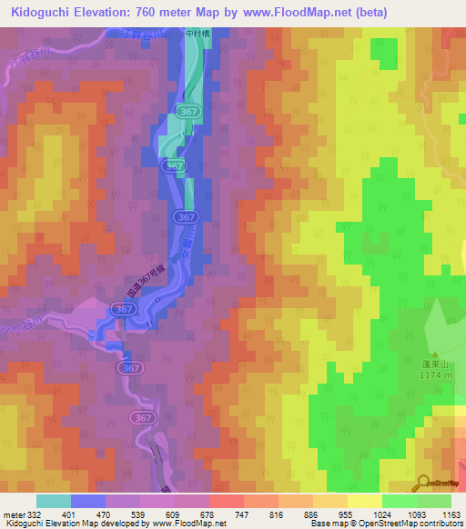 Kidoguchi,Japan Elevation Map