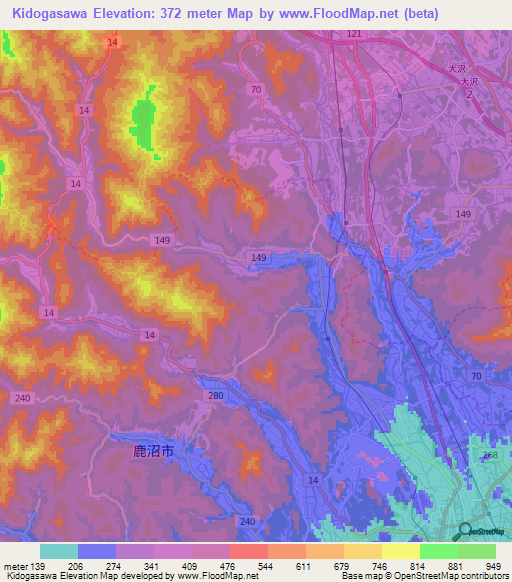 Kidogasawa,Japan Elevation Map
