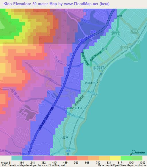 Kido,Japan Elevation Map