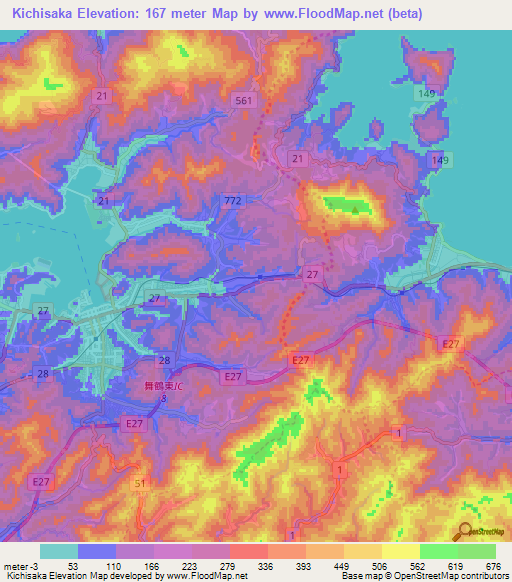 Kichisaka,Japan Elevation Map