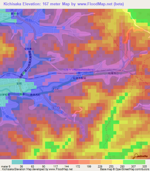 Kichisaka,Japan Elevation Map