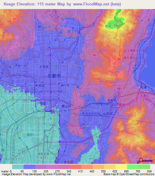 Keage,Japan Elevation Map