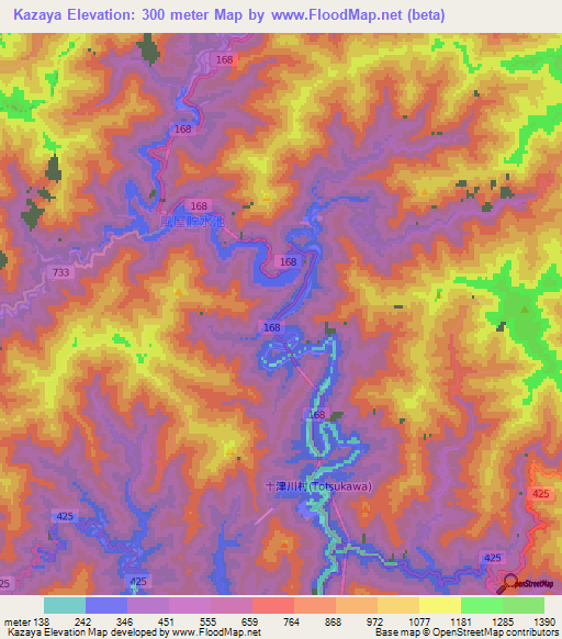 Kazaya,Japan Elevation Map