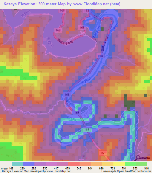Kazaya,Japan Elevation Map