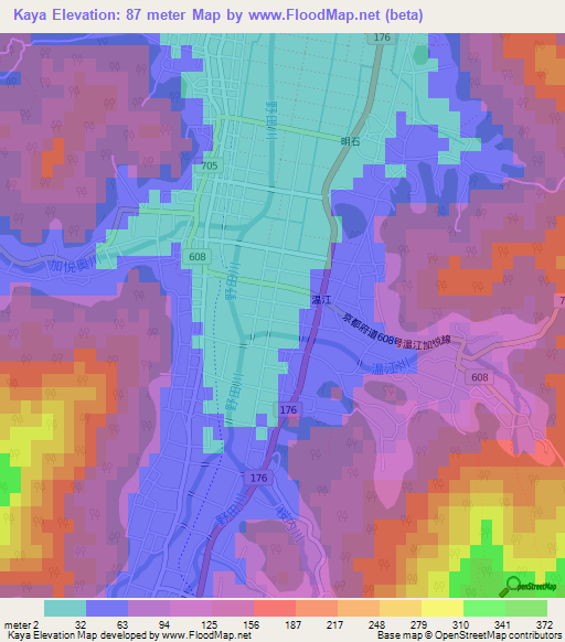 Kaya,Japan Elevation Map