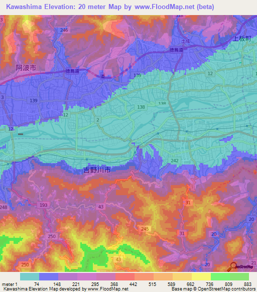 Kawashima,Japan Elevation Map