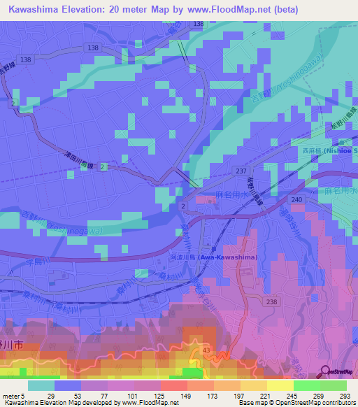 Kawashima,Japan Elevation Map