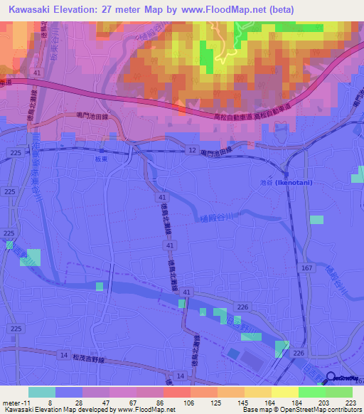Kawasaki,Japan Elevation Map