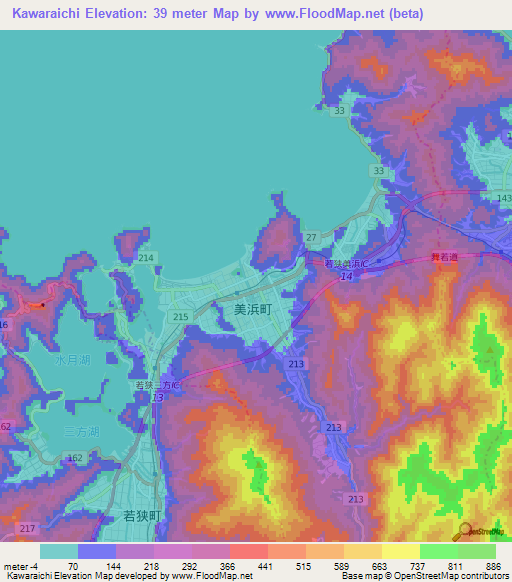 Kawaraichi,Japan Elevation Map