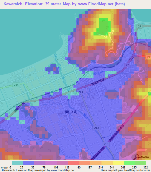 Kawaraichi,Japan Elevation Map