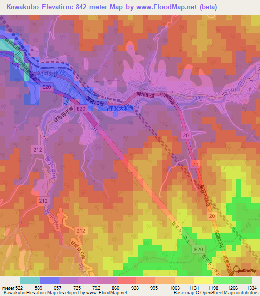 Kawakubo,Japan Elevation Map