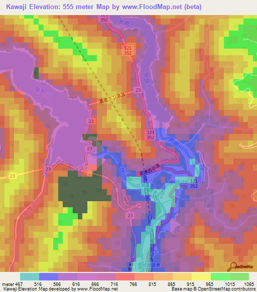 Kawaji,Japan Elevation Map