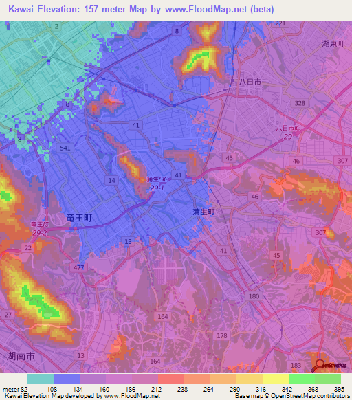 Kawai,Japan Elevation Map