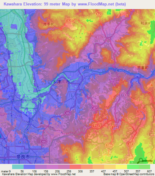 Kawahara,Japan Elevation Map