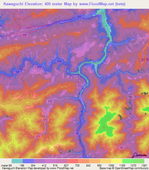 Kawaguchi,Japan Elevation Map
