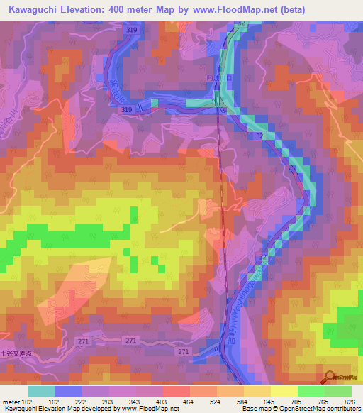 Kawaguchi,Japan Elevation Map