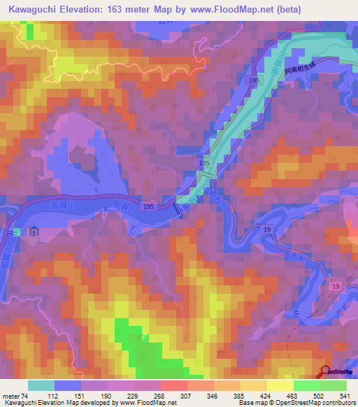 Kawaguchi,Japan Elevation Map