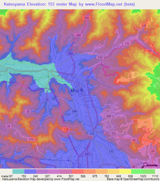 Katsuyama,Japan Elevation Map