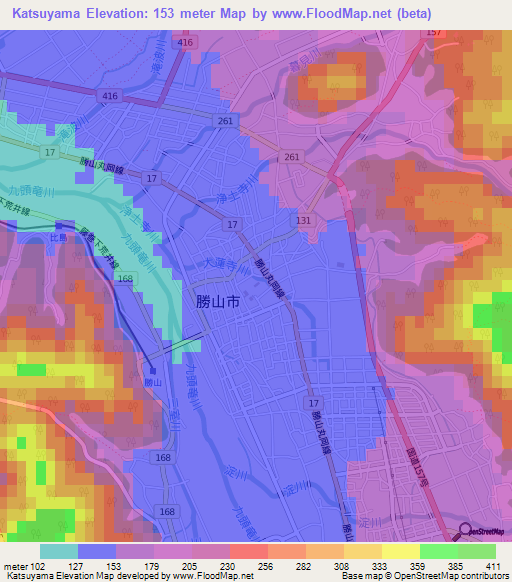 Katsuyama,Japan Elevation Map