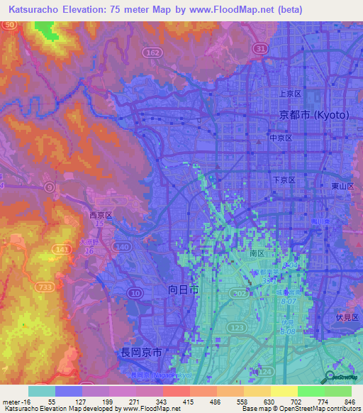 Katsuracho,Japan Elevation Map