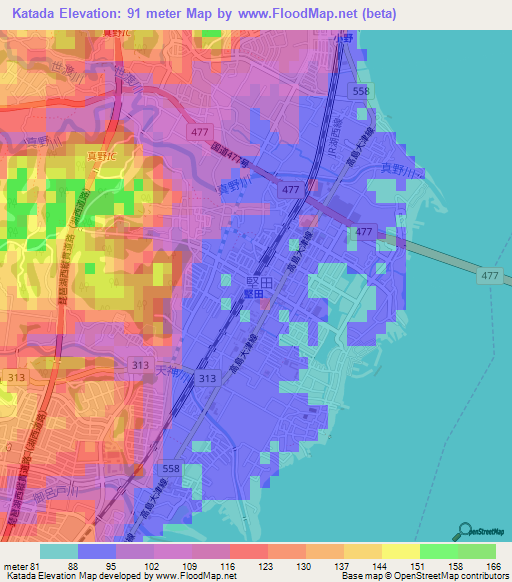 Katada,Japan Elevation Map