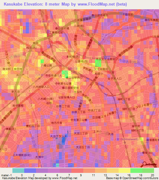 Kasukabe,Japan Elevation Map