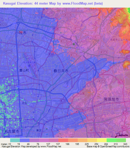 Kasugai,Japan Elevation Map