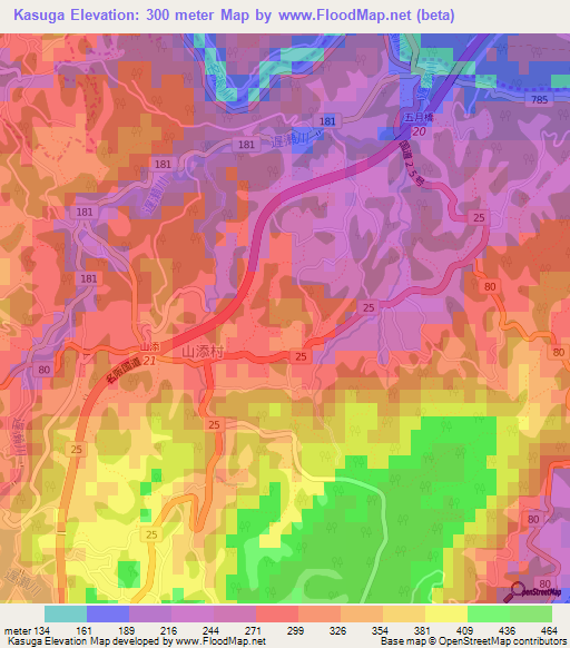 Kasuga,Japan Elevation Map