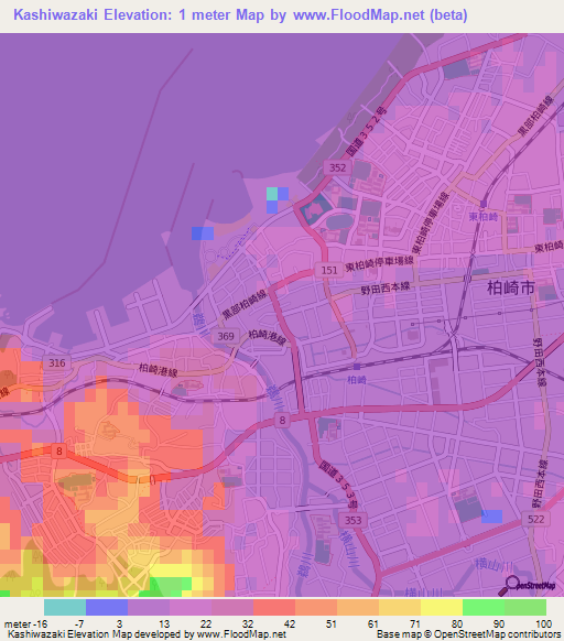 Kashiwazaki,Japan Elevation Map