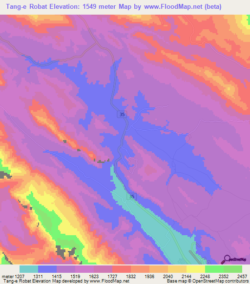 Tang-e Robat,Iran Elevation Map